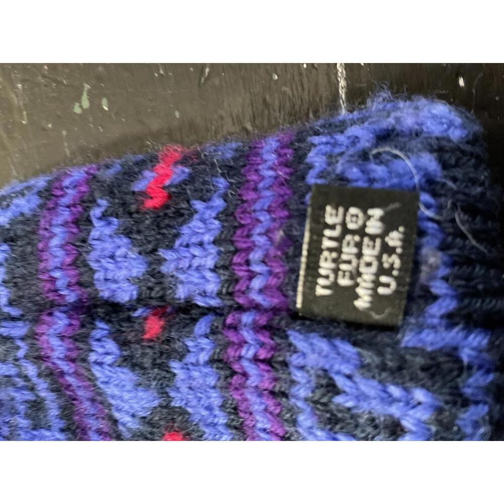 Turtle Fur Purple Patterned Wool Knit Hat With Po… - image 4